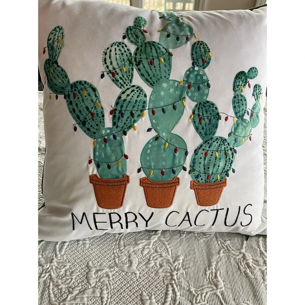 Merry Cactus Christmas Throw Pillow Boho Desert 20x20 Waterfowl Feather